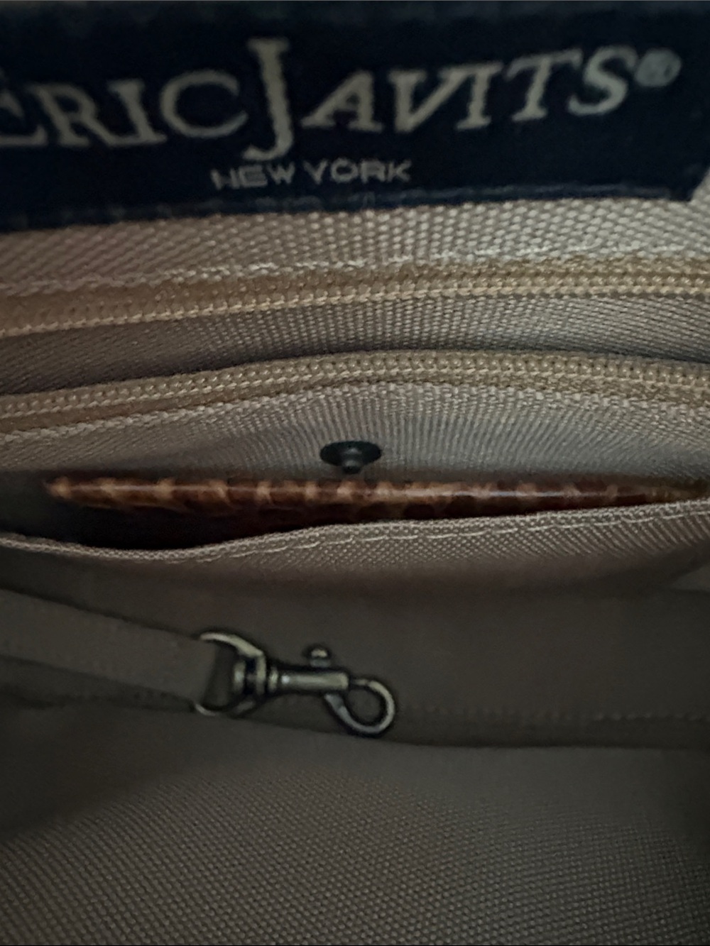 Eric Javits Black Fabric Hobo with Brown Croc-Texture Trim - Picture 3 of 3